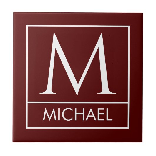 Maroon Ceramic Tile with Custom Initial & Name Tegeltje (Voorkant)