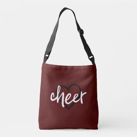 Maroon Cheer Hearts, Pom Poms, Megafone Pattern Crossbody Tas (Achterkant)