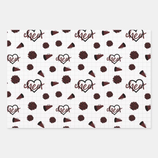 Maroon Cheer Hearts, Pom Poms, Megafone Pattern Inpakpapier Vel (Voorkant 3)