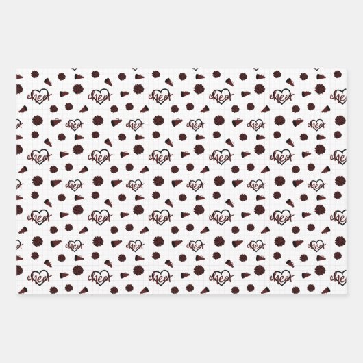 Maroon Cheer Hearts, Pom Poms, Megafone Pattern Inpakpapier Vel (Voorkant)