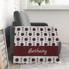 Maroon Cheerleader Pom Poms & Hearts Pattern Fleece Deken