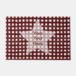 Maroon cheque & witte ster  bewoording deurmat