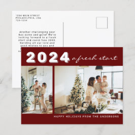 Maroon Chic Year a verse Start Two Photo Holiday Briefkaart