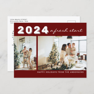 Maroon Chic Year a verse Start Two Photo Holiday Briefkaart