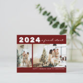 Maroon Chic Year a verse Start Two Photo Holiday Briefkaart (Staand voorkant)