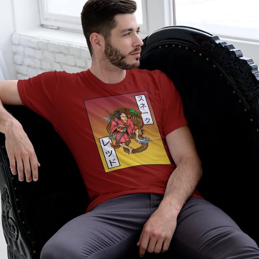 Maroon  Chinees Draak en Samurai Katana T-shirt