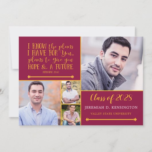 Maroon Christelijk Verse Afstuderen Foto Collage Kaart (Voorkant)