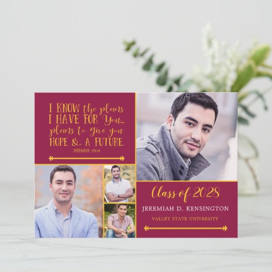 Maroon Christelijk Verse Afstuderen Foto Collage Kaart (Staand voorkant)