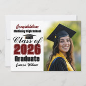 Maroon Class of 2026 Graduate Photo Graduation Aankondiging (Voorkant)