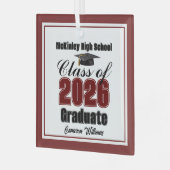 Maroon Class of 2026 Graduation Custom Christmas Glas Ornament (Voorkant links)