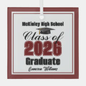 Maroon Class of 2026 Graduation Custom Christmas Glas Ornament (Voorkant)