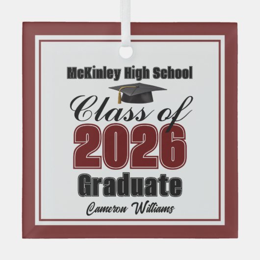 Maroon Class of 2026 Graduation Custom Christmas Glas Ornament (Voorkant)
