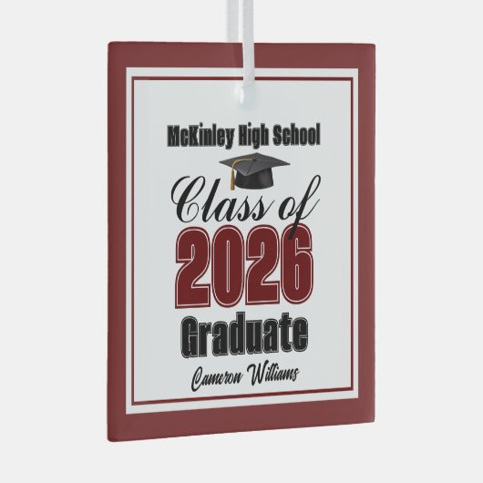 Maroon Class of 2026 Graduation Custom Christmas Glas Ornament (Voorkant Rechts)