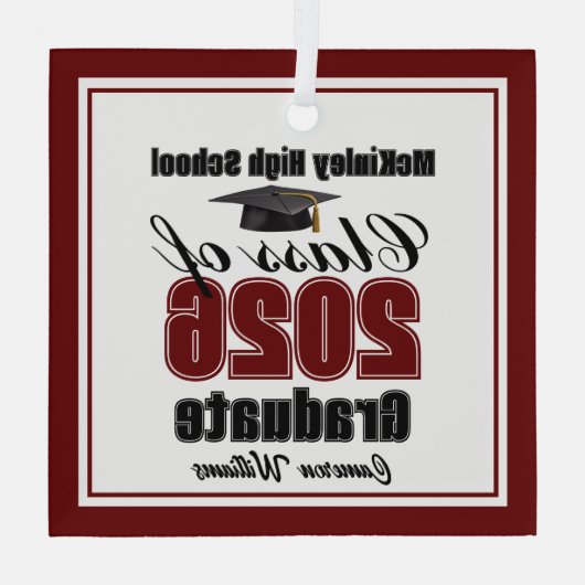 Maroon Class of 2026 Graduation Custom Christmas Glas Ornament (Achterkant)
