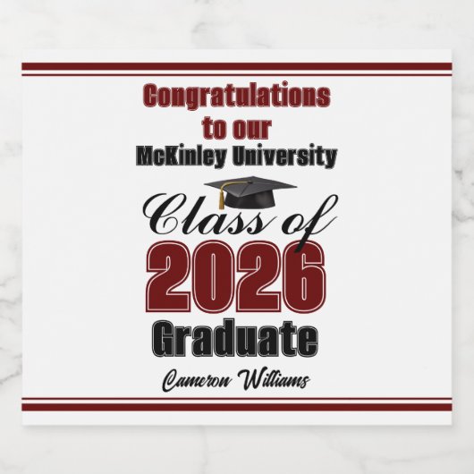 Maroon Class of 2026 Graduation Party Custom Bier Etiket (Enkel label)