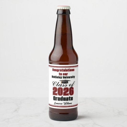 Maroon Class of 2026 Graduation Party Custom Bier Etiket (Voorkant)