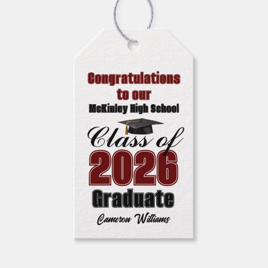 Maroon Class of 2026 Graduation Party Custom Cadeaulabel (Voorkant)