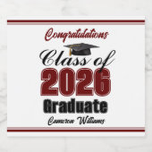 Maroon Class of 2026 Graduation Party Custom Sparkling Wijnetiket (Enkel label)