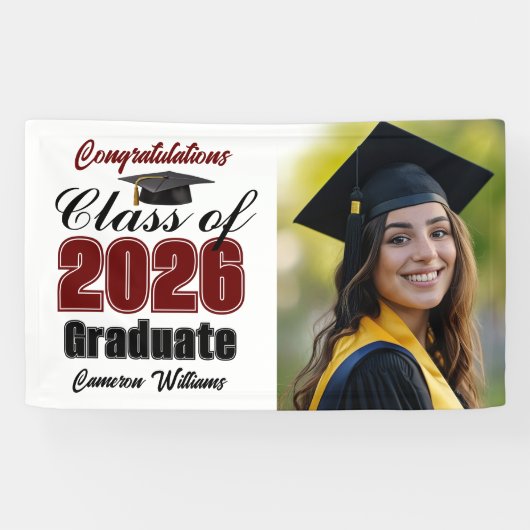 Maroon Class of 2026 Graduation Party Photo Spandoek (Horizontaal)