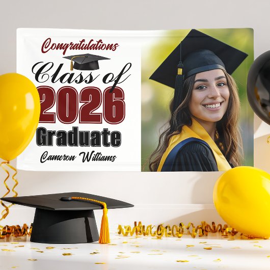 Maroon Class of 2026 Graduation Party Photo Spandoek