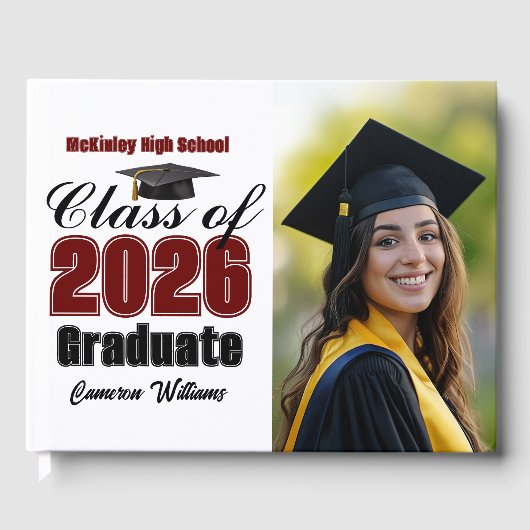 Maroon Class of 2026 Graduation Photo Gastenboek (Voorkant)