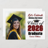 Maroon Class of 2026 Photo Graduation Party Kaart (Voorkant / Achterkant)