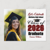 Maroon Class of 2026 Photo Graduation Party Uitnodiging Briefkaart (Voorkant)