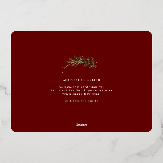 Maroon Classic Kerst monogram krans TWEE foto Folie Feestdagenkaart (Achterkant)