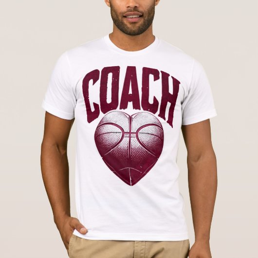  Maroon Coach Basketbal Hart T-shirt (Voorkant)