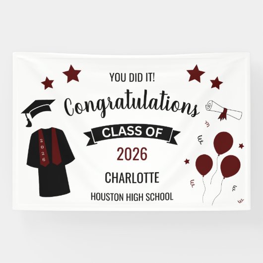 Maroon Congratulations Graduation Spandoek (Horizontaal)