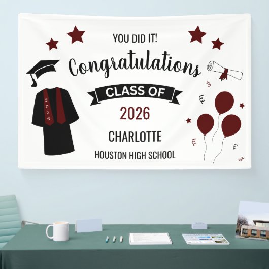 Maroon Congratulations Graduation Spandoek (Beurs)