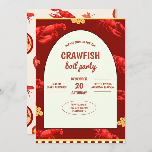Maroon Crawfish Boil Party Picknick Viering Kaart (Voorkant / Achterkant)