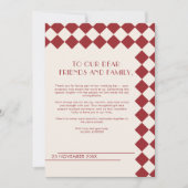  Maroon & Cream Checkerboard Retro Wedding Bedankkaart (Voorkant)