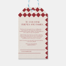  Maroon & Cream Checkerboard Retro Wedding Cadeaulabel