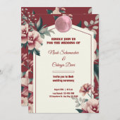 Maroon Cream & Green  Bloemen Border Wedding Kaart (Voorkant / Achterkant)