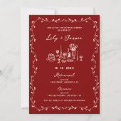 Maroon Cream Hand Drawn Rehearsal Dinner Kaart (Voorkant)
