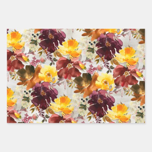 Maroon & Curry Peony Floral Garden Inpakpapier Vel (Voorkant 3)