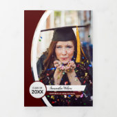 Maroon Curved Lijst Drie Foto Afstuderen Drieluik Uitnodiging (Cover)