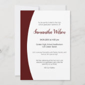 Maroon Curved Lijst Foto Afstuderen Kaart (Achterkant)