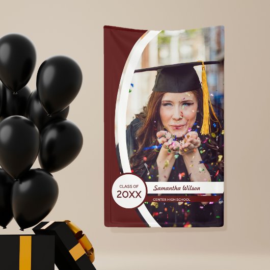 Maroon Curved Lijst Foto Afstuderen Spandoek
