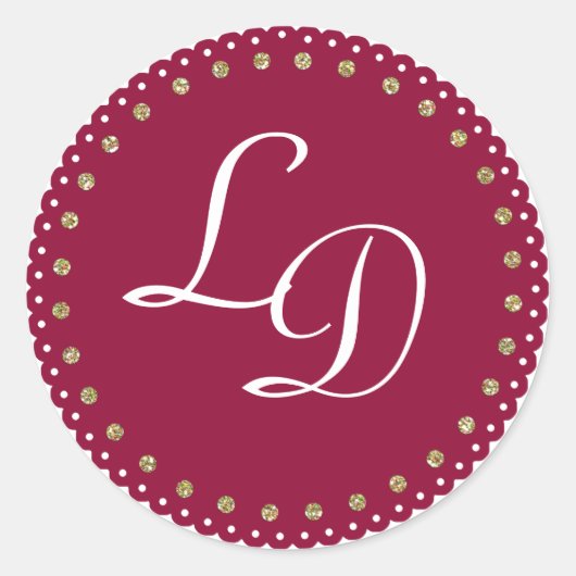 Maroon Custom Monogram Sticker Bruiloft Stickers (Voorkant)