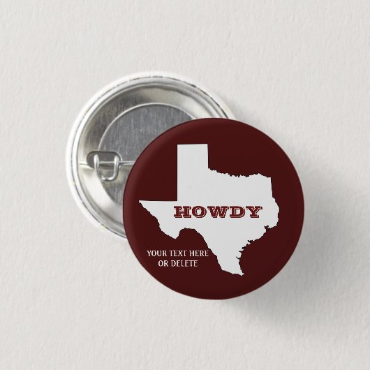 Maroon Custom Text Texas Map Ronde Button 3,2 Cm (Voorkant /achterkant)