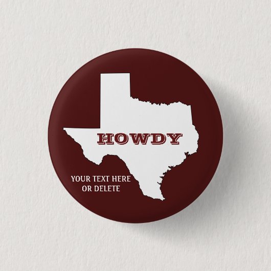 Maroon Custom Text Texas Map Ronde Button 3,2 Cm (Voorkant)