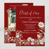 Maroon & Daisy Photo Greenery Graduation Kaart (Voorkant / Achterkant)