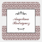 Maroon Damask Pattern Afstuderen Vierkante Sticker (Voorkant)
