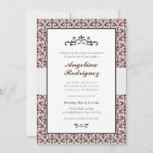Maroon Damask Pattern Foto Afstuderen Invitation Kaart (Voorkant)