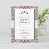 Maroon Damask Pattern Foto Afstuderen Invitation Kaart (Staand voorkant)