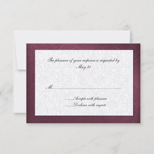 Maroon Damask Wedding-kaart RSVP Kaartje (Voorkant)