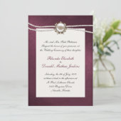 Maroon Damask Wedding Uitnodiging (Staand voorkant)