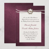 Maroon Damask Wedding Uitnodiging (Voorkant / Achterkant)